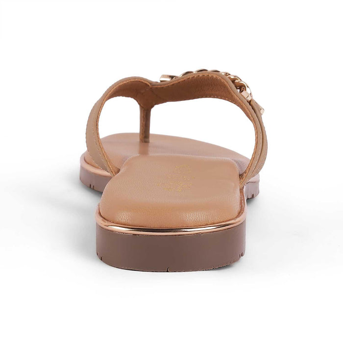 Flachain Beige Women's Round Shape Flats Tresmode