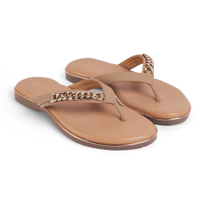Flachain Beige Women's TPR Sole Flats Tresmode