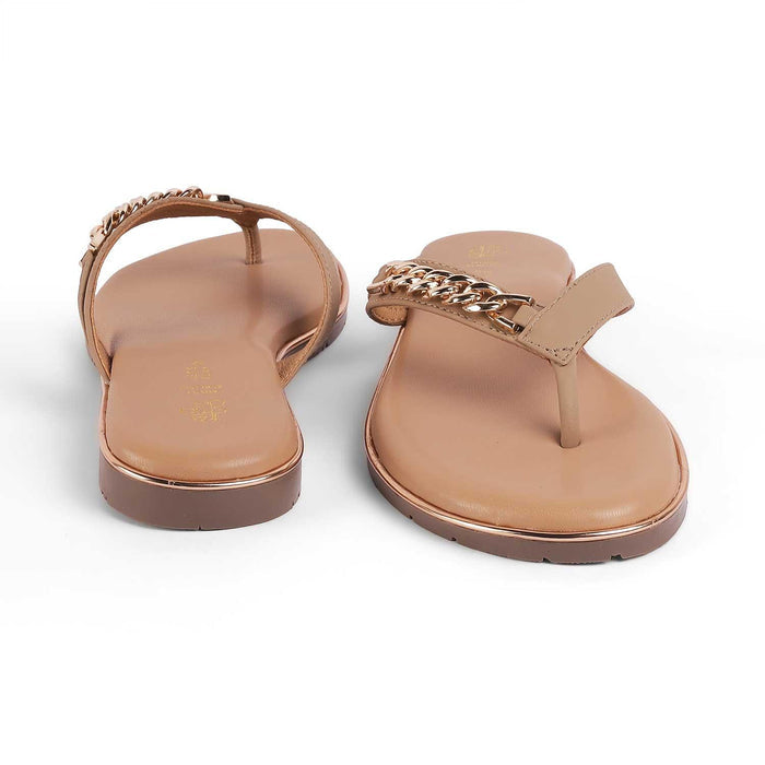 Flachain Beige Women's Metallic Chain Flats Tresmode