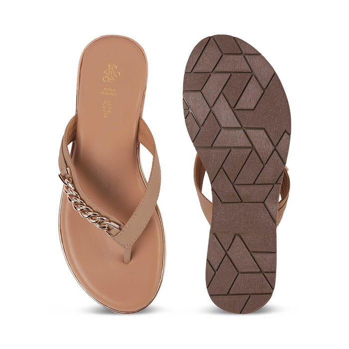 Flachain Beige Women's Premium Flats Tresmode
