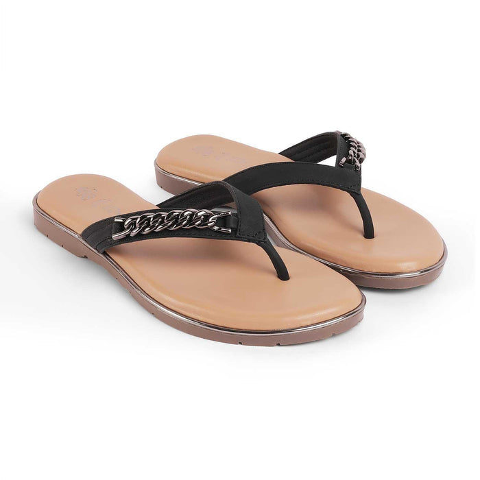 Flachain Black Women's TPR Sole Flats Tresmode