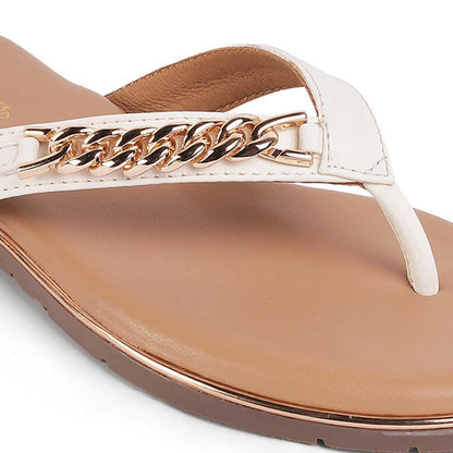 Flachain White Women's Dress Flats Tresmode