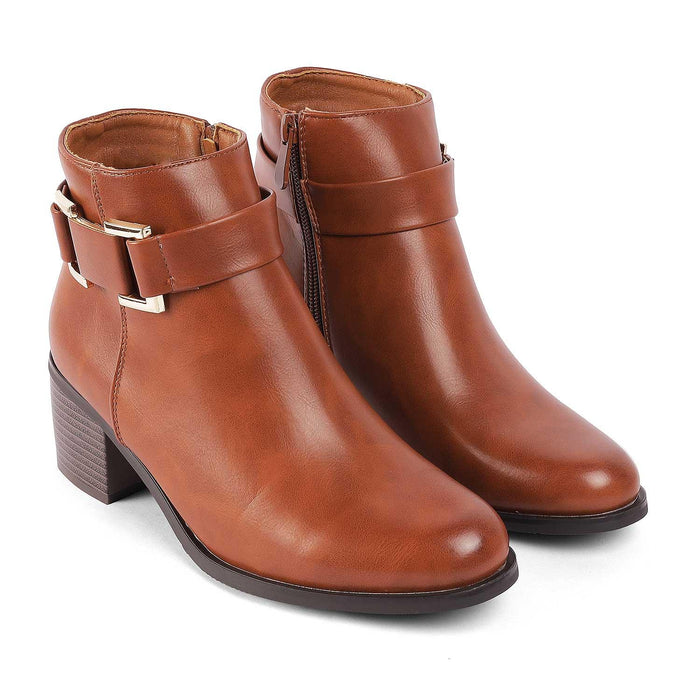 Geneve Camel Women's PU Material Boots Tresmode
