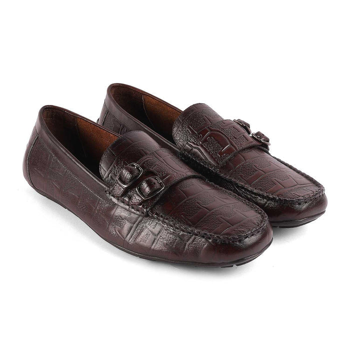 Gioia Brown Men's TPR Sole Double Monk Shoes Tresmode