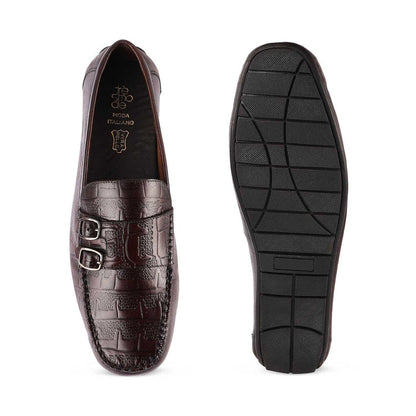Gioia Brown Men's Textured-Pattern Double Monk Shoes Tresmode