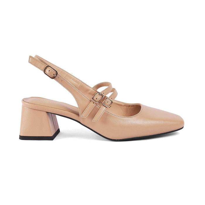 Glampart Beige Women's 2.5-inch Block Heel Pumps Tresmode
