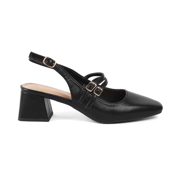 Glampart Black Women's Square Block Heel Pumps Tresmode