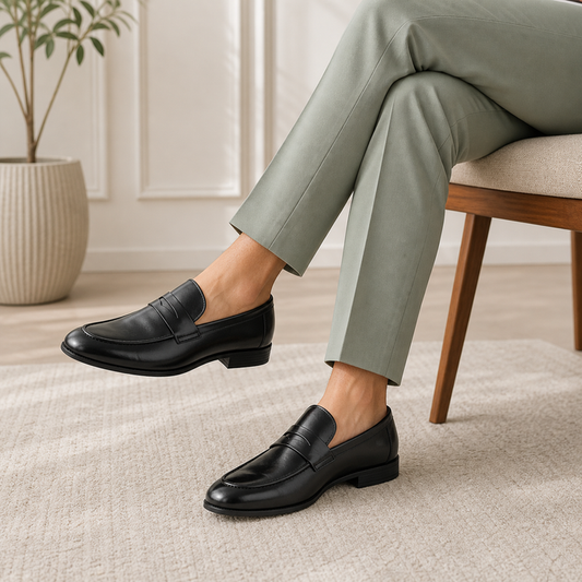 Tresmode Hawk Black Men's Leather Penny Loafers