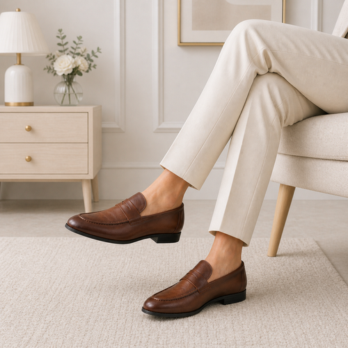 Tresmode Hawk Tan Men's Leather Penny Loafers