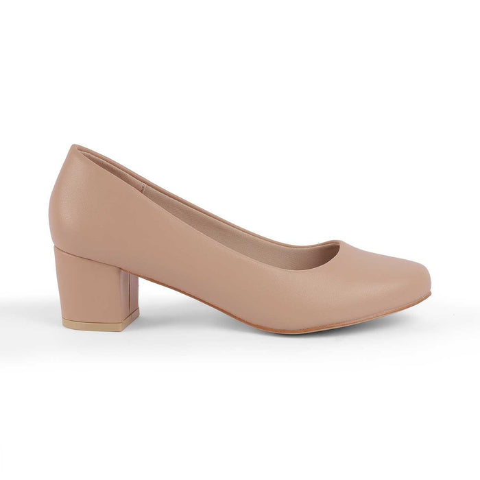 Koko Beige Women's Block Heel Pumps Tresmode