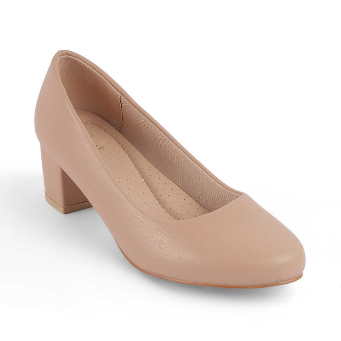 Koko Beige Women's 2-inch Block Heel Pumps Tresmode