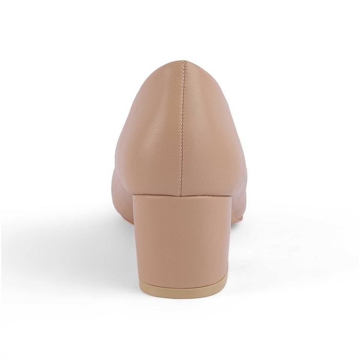 Koko Beige Women's Square Shape Block Heel Pumps Tresmode