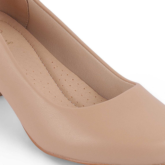 Koko Beige Women's Casual Block Heel Pumps Tresmode Tresmode