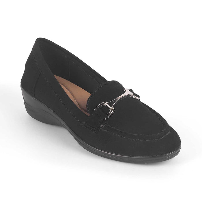 Lucia Black Women's 1.5-inch Wedge Loafers Tresmode