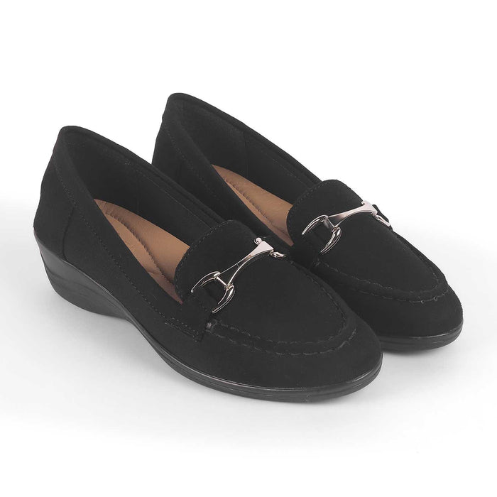 Lucia Black Women's TPR Sole Wedge Loafers Tresmode