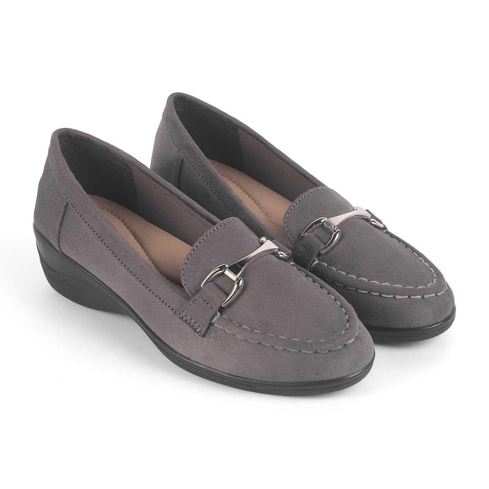 Lucia Grey Women's TPR Sole Wedge Loafers Tresmode