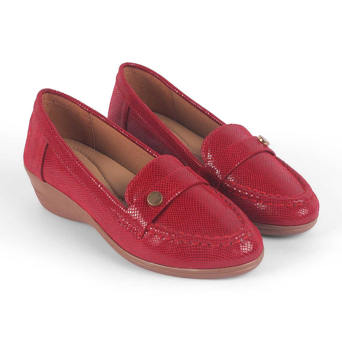 Marcoval Red Women's TPR Sole Wedge Loafers Tresmode