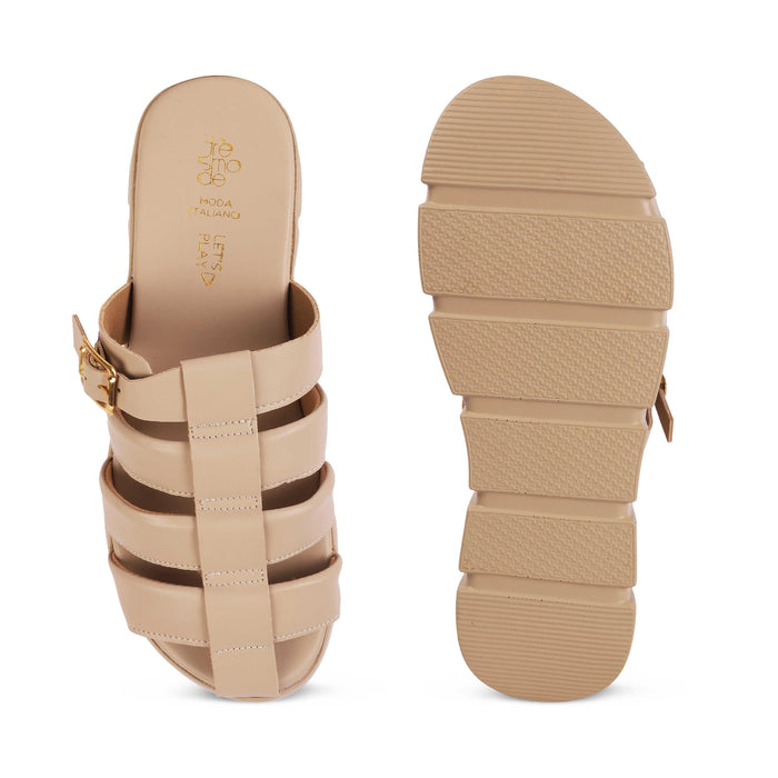 Maximus Beige Women's Comfortable Chunky Sole Wedges Tresmode