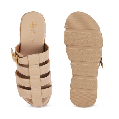 Maximus Beige Women's Comfortable Chunky Sole Wedges Tresmode