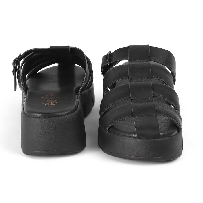 Maximus Black Women's Stylish Chunky Sole Wedges Tresmode