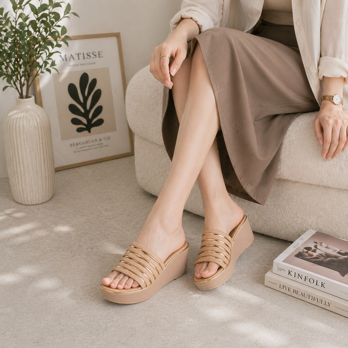 Tresmode Mestr Beige Women's Dress Wedge Sandals