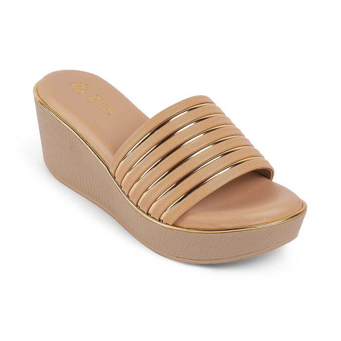 Mestr Beige Women's 3-inch Wedge Heel Sandals Tresmode