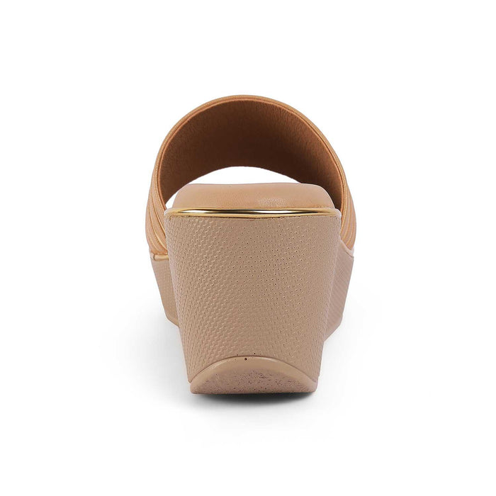 Mestr Beige Women's Round Shape Wedge Heel Sandals Tresmode