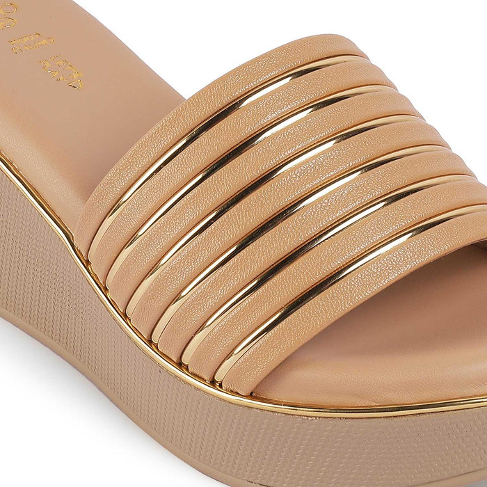 Mestr Beige Women's Dress Wedge Sandals Tresmode