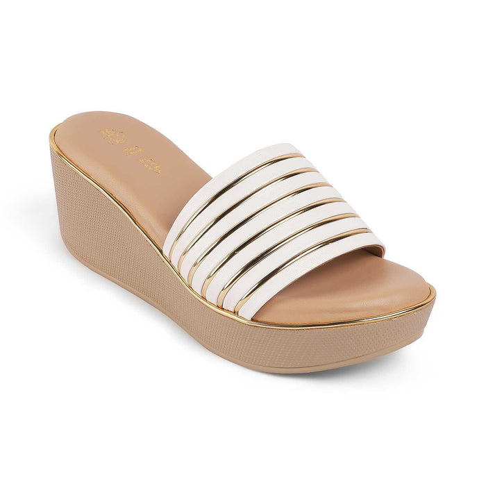 Mestr White Women's 3-inch Wedge Heel Sandals Tresmode