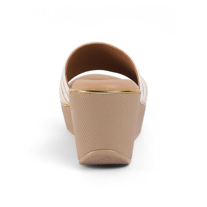 Mestr White Women's Round Shape Wedge Heel Sandals Tresmode