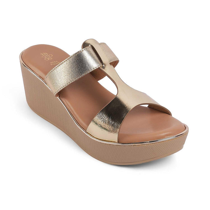 Women's Gold Wedge Heel Sandals Tresmode