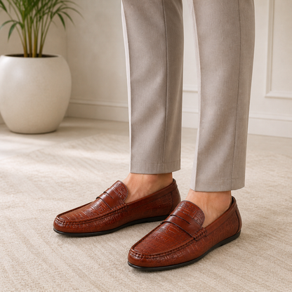 Tresmode Miland Tan Men's Leather Penny Driving Loafers