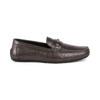 Miluck Grey Men's Textured Leather Driving Loafers Tresmode