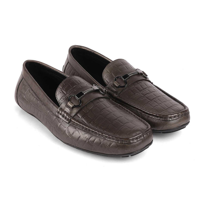 Miluck Grey Men's TPR Sole Leather Driving Loafers Tresmode