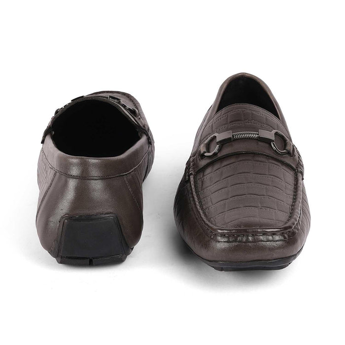 Miluck Grey Men's Metallic Buckle Driving Loafers Tresmode