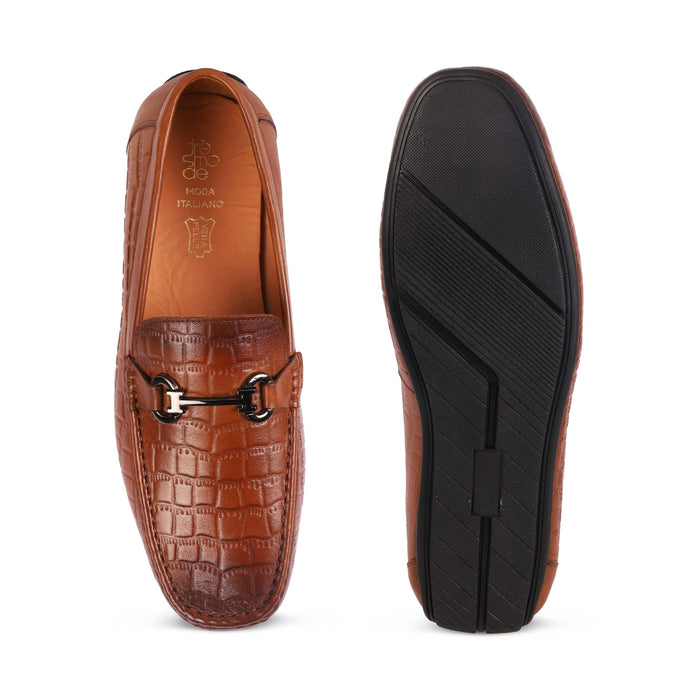 Oxile Tan Men's Premium Textured Leather Loafers Tresmode
