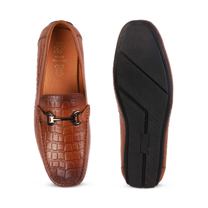 Oxile Tan Men's Premium Textured Leather Loafers Tresmode