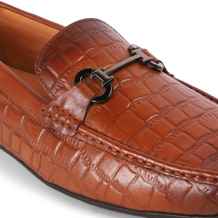 Oxile Tan Men's Formal and Semi-Casual Textured Leather Loafers Tresmode