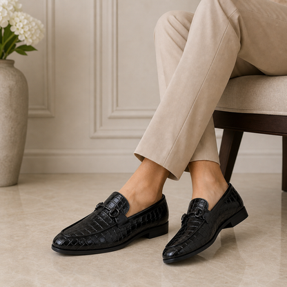 Tresmode Reden Black Men's Leather Loafers