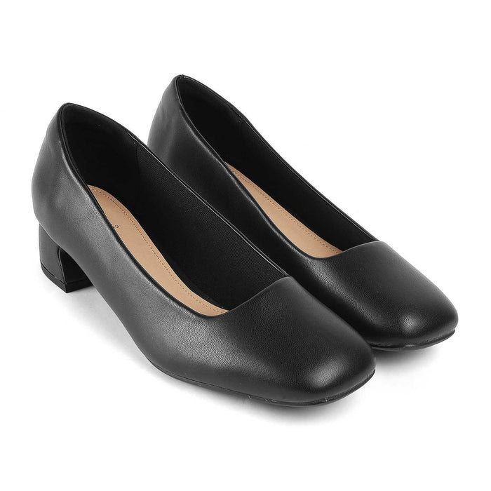Riyan Black Women's Vegan-Friendly Block Heel Pumps Tresmode