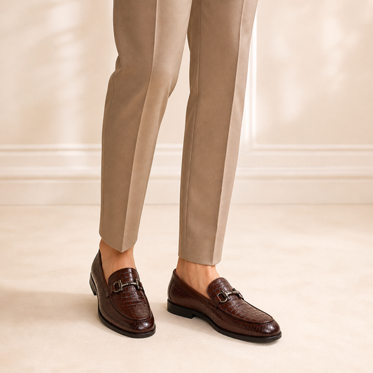 Tresmode Ro Brown Men's Textured Leather Loafers
