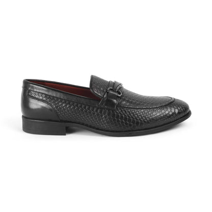 Royal Black Men's Textured Leather Loafers Tresmode