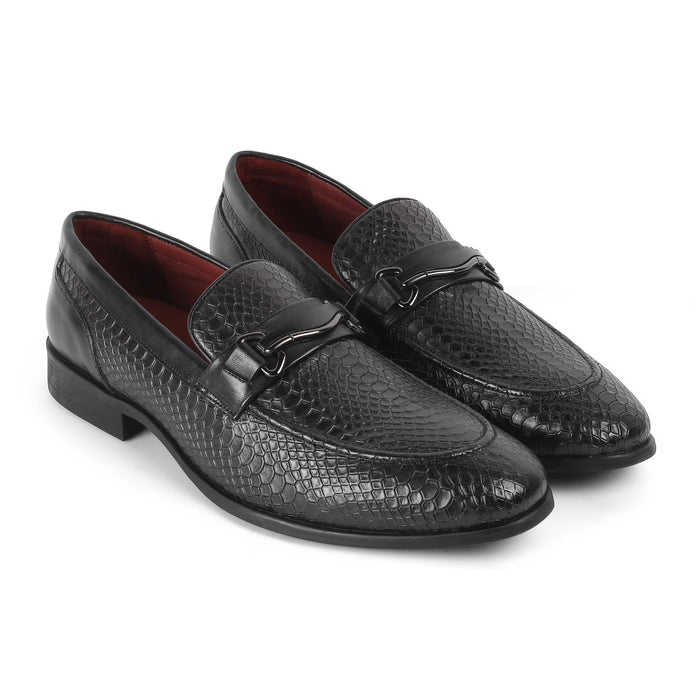 Royal Black Men's Almond Shape Leather Loafers Tresmode