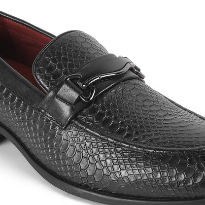 Royal Black Men's Formal Textured Leather Loafers Tresmode