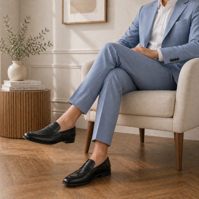 Tresmode Salved Black Men's Leather Penny Loafers