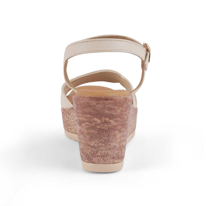 Sanet Cream Women's Round Shape Wedge Sandals Tresmode