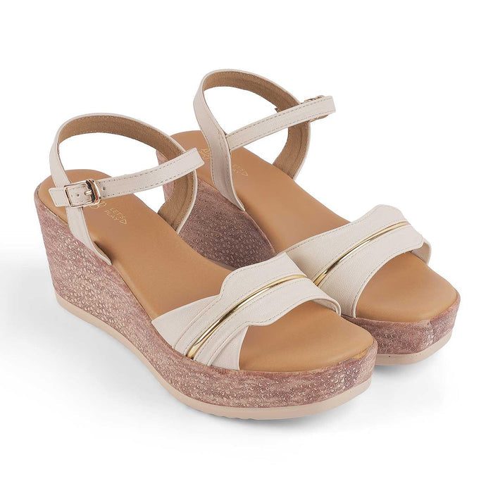 Sanet Cream Women's TPR Sole Wedge Sandals Tresmode