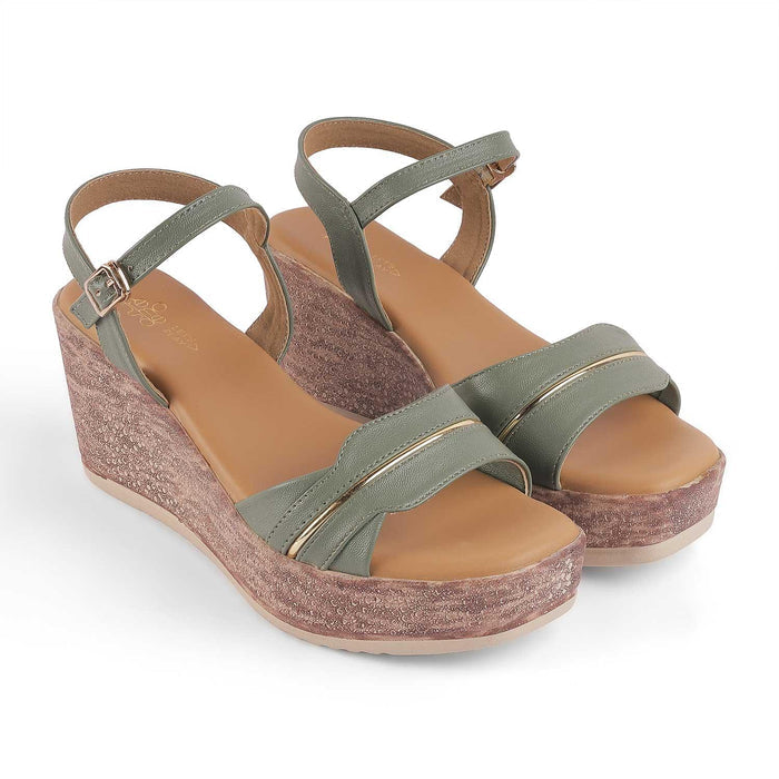 Sanet Green Women's TPR Sole Wedge Sandals Tresmode
