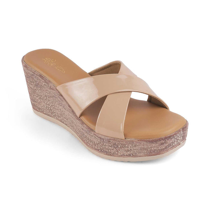 Sansy Beige Women's 3-inch Wedge Heel Sandals Tresmode