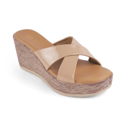 Sansy Beige Women's 3-inch Wedge Heel Sandals Tresmode